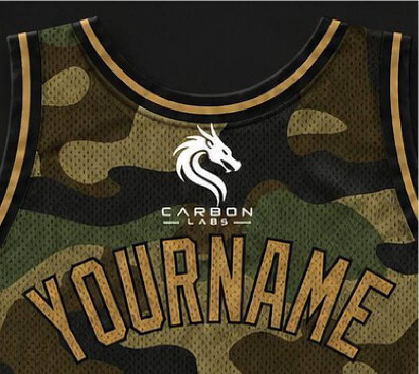 Close-up of the Carbon Labs camouflage basketball jersey